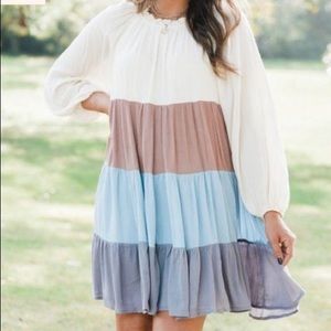 Chic Soul long sleeve babydoll dress in color block